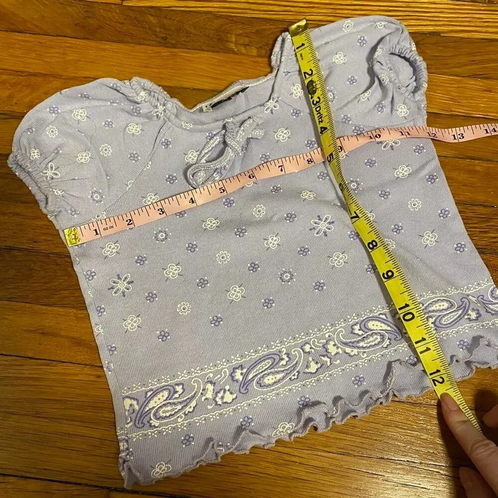 Y2K Purple Babydoll Paisley Top